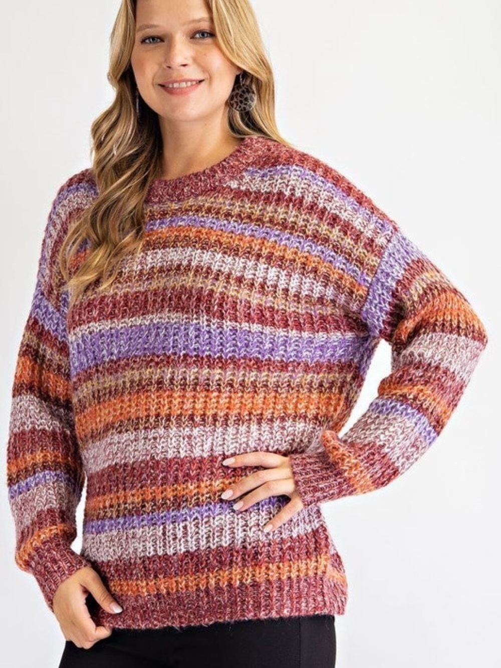 EASEL MULTI COLOR THREAD SWEATER
STRIPED WINE LAVENDER MEDIUM